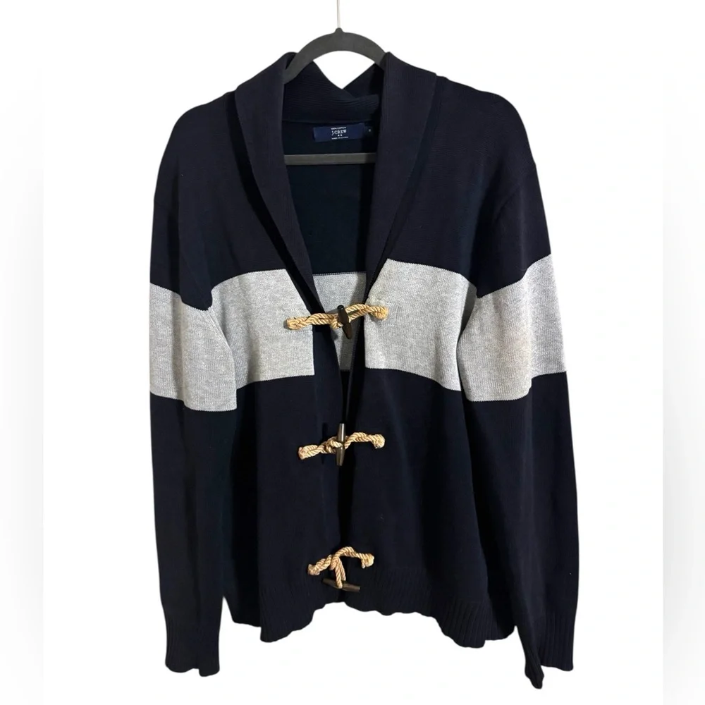 J. Crew Men’s‎ Nautical Toggle Rope Navy Blue Gray Cardigan Sweater Medium